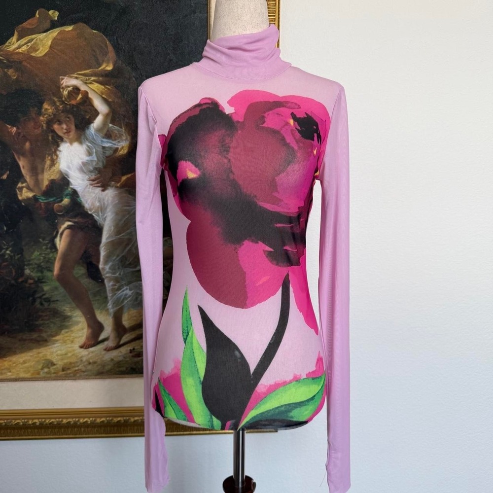 AFRM Edgy Sheer Pink Rose Mesh Turtleneck - Picture 1 of 6